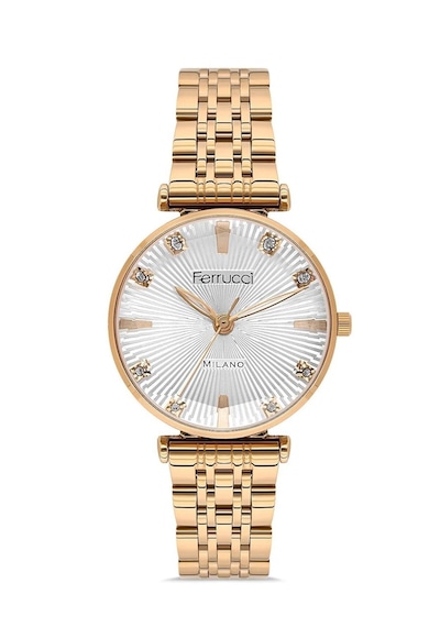 Ferrucci Fc78780 Zirkon Taşlı Kristal Efektli Kadran Çelik Kordon Ve Kasa Kadın Kol Saati Rose Gold