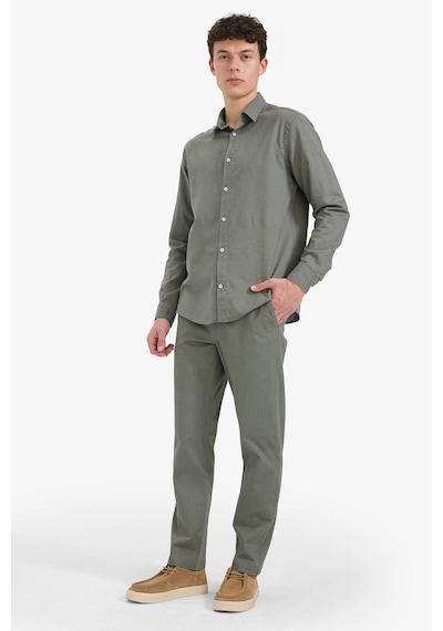 DeFacto Regular Fit Polo Yaka Keten Yazlık Uzun Kollu Gömlek E1729AX25SPKH422
