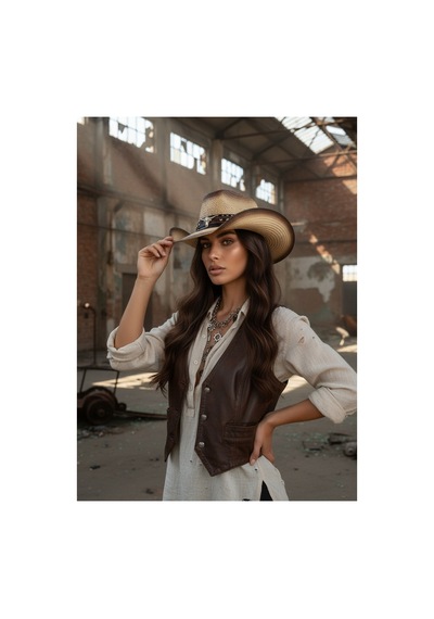 Gigi Luxe Ayarlanabilir Premium Kovboy Şapkası Hasır Western Şapka Erkek Kadın Unisex Kahverengi Kahverengi