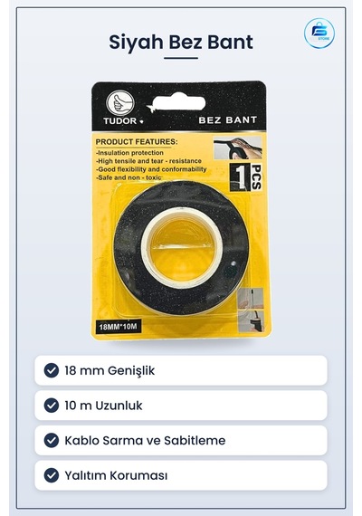 Bez Bant 18 Mm X 10 M Siyah Yalıtım Esnek Kablo Sarma Onarım Sabi