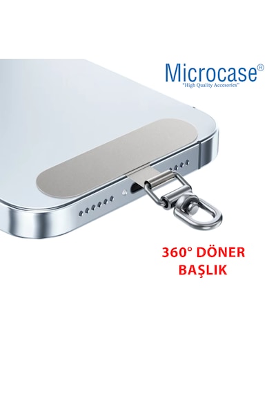 Microcase 360 Döner Başlıklı Telefon İp Askılıklar İçin Paslanmaz Çelik Tutacak Bağlantı Parçası-al4926 Renk Seçeneği - Gümüş