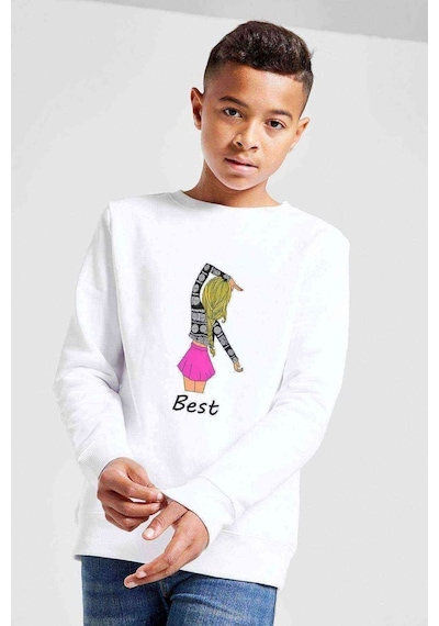 Tshirthane Friends Kalpli Kızlar Best Baskılı Unisex Çocuk Beyaz Sweatshirt Beyaz