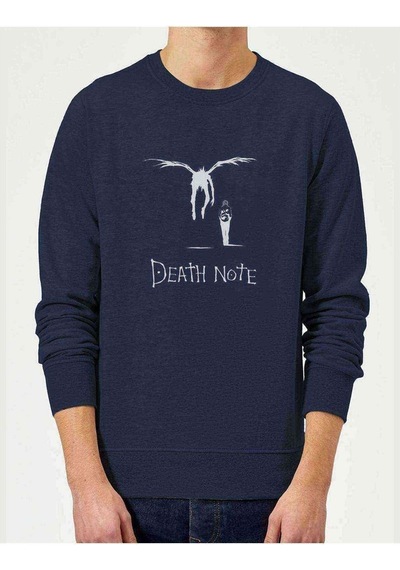 Death Note Baskılı Indigo Mavi Lacivert Erkek Örme Sweatshirt
