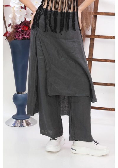Bohem Stil İtalyan Ham Keten Pantolon Etek-8747 Antrasit