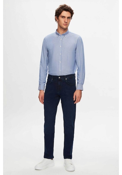 D'S Damat Ds Damat Slim Fit Mavi Armürlü Düğmeli Yaka Pamuklu Gömlek 5HC02ORT07265 Mavi