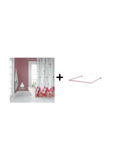 Banyo Perdesi 7017 1x180x200, Perde Borusu Askı Aparatı Köşe Boru Pembe Hediyeli, Duş Perdesi Seti Kırmızı