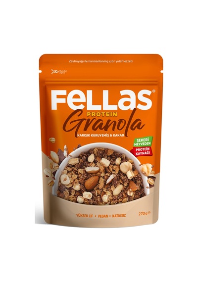 Fellas Vegan Protein Granola Karışık Kuruyemiş & Kakao 270g - 6 Adet Tarı