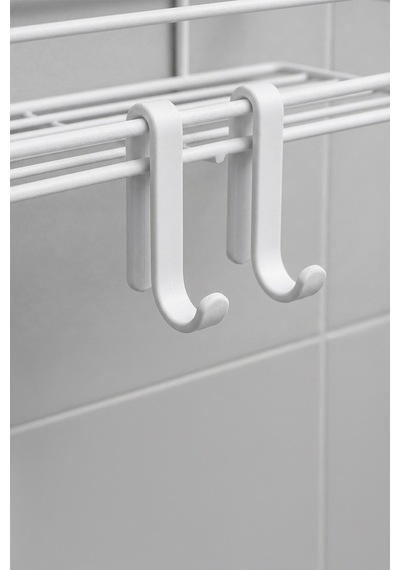 Sas Haus Tekli Beyaz Yapışkanlı Banyo Rafı + 2 Li Askı Kanca Seti Paslanmaz Metal Duş Şampuanlık Yapıştır/vidala Tş-01 Beyaz