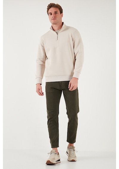 Buratti Pamuklu Regular Fit Yarım Fermuarlı Dik Yaka Erkek Sweat 59052592 Kum