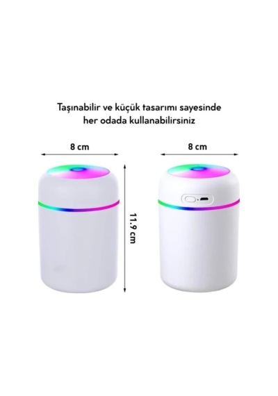 Hava Nemlendirici Ortam Nemlendirici Işıklı Hava Nemlendirici Makinesi Ve Aroma Difüzörü H2o Beyaz, Gri, Pembe Ka