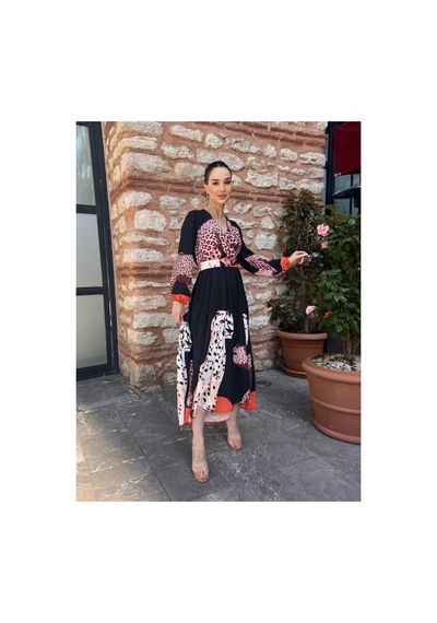 Wellway İthal Jessica Kumaş Elbise Kuşak Dahildir - Pembe-22245 Pembe