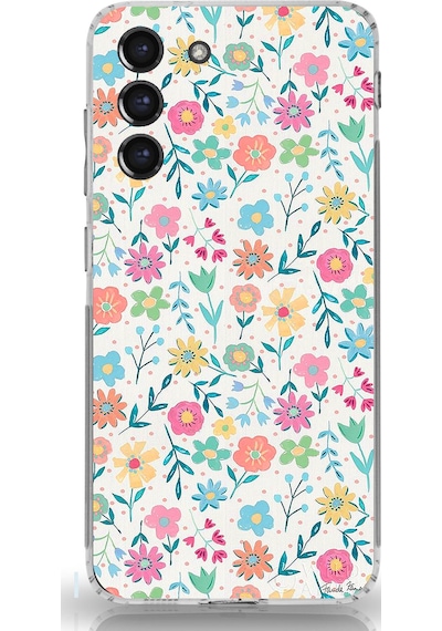 Samsung Galaxy S21 Fe Uyumlu Dekoratif Çiçekler Baskılı Silikon Kılıf Renkli