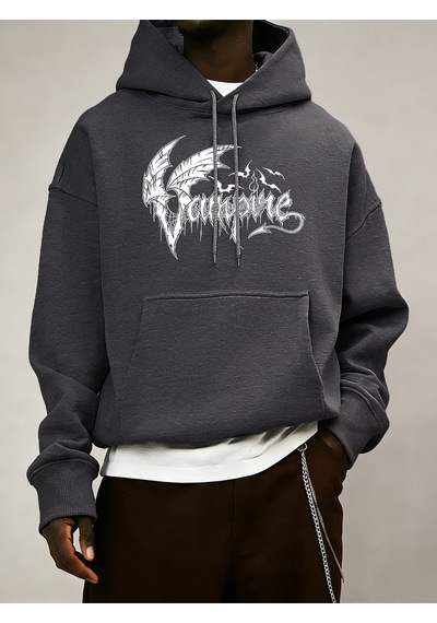 Startmore Startmorevampir Yarasa Kanatları Desen Erkekler Temel Tüm Maç Hoody Gevşek Polar Elbise Rahat Cep Kaza Antrasit