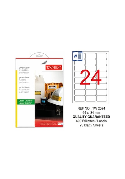 Tanex Tw-2024 64X34 MM Polyester Etiket 25 Li