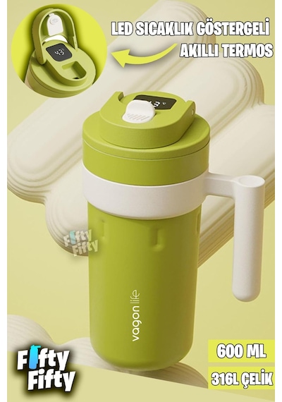 Vagonlife 600 ML Led Sıcaklık Göstergeli Akıllı Çelik Termos Kulplu -kahve Bardağı-mug-ffvgn2009 001
