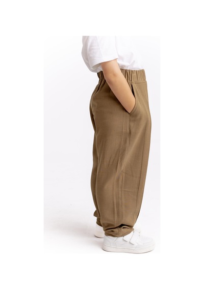 Oliven The Kid Unisex Paça Ve Belden Kapalı A Pile Keten Pantolon Caramel Caramel Kahverengi