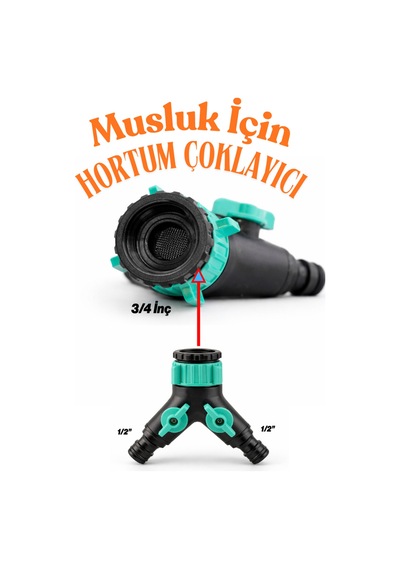 3/4" Dişi Dişli Musluk Adaptörü Vanalı Çift Yönlü Hortum Çoğaltıcı 1/2" Hortum Uyumlu Sulama Aparatı Diğer