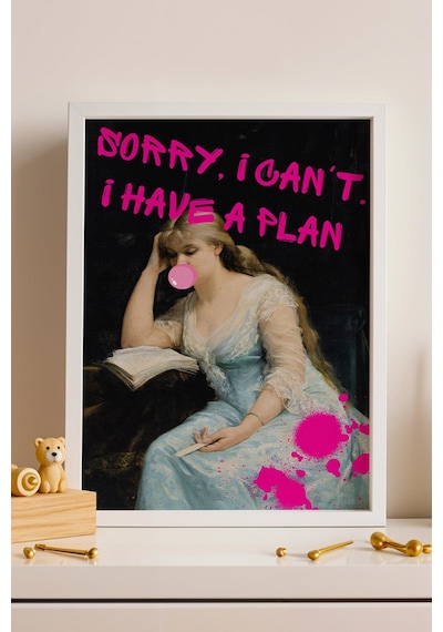 Saturn Sorry I Cant I Have A Plan Reading Çerçeveli Tablo Kitap Sever Arkadaşa Hediye Altered Art
