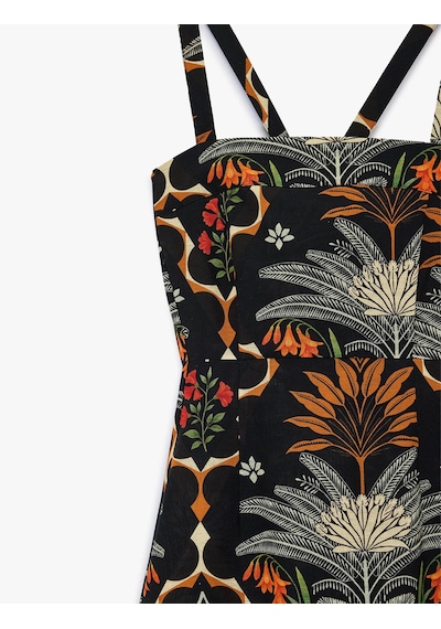 Koton Floral Etnik Desenli Siyah Kadın Elbise 6sak80102ew