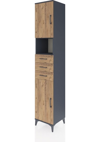 Hyperion Dolap 4 Raflı 3 Çekmeceli 2 Kapaklı 44x44x243 Antrasit-çam Antrasit