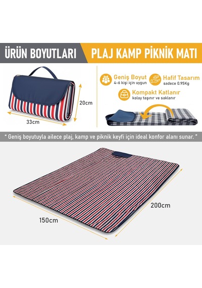 Haegs Piknik Örtüsü, Çanta Kamp Matı, Plaj Matı, Piknik Yer Örtüs Mavi - Kırmızı