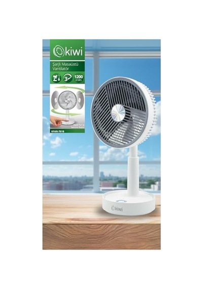 Kıwı Kfan-7618 Şarjlı Salınım Fonksiyonlu Masaüstü Vantilatör Beyaz