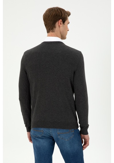 U.S. Polo Assn. Erkek Slim Fit V Yaka Antrasit Melanj Basic Kazak 50294764-VR081