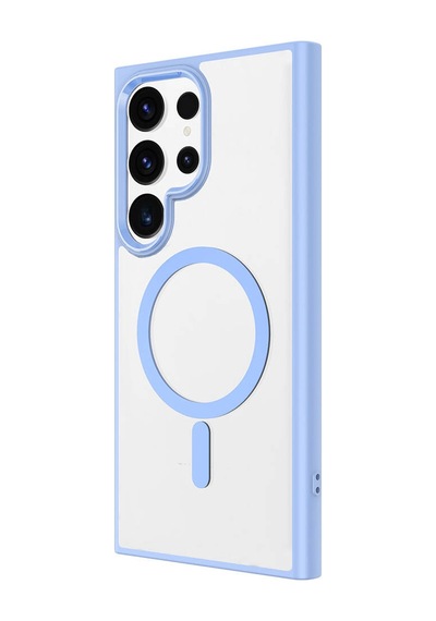 Galaxy Uyumlu S24 Ultra Kılıf Magsafe Şeffaf Arka Yüz Kamera Yükseltili Silikon Pazarplus Mavi