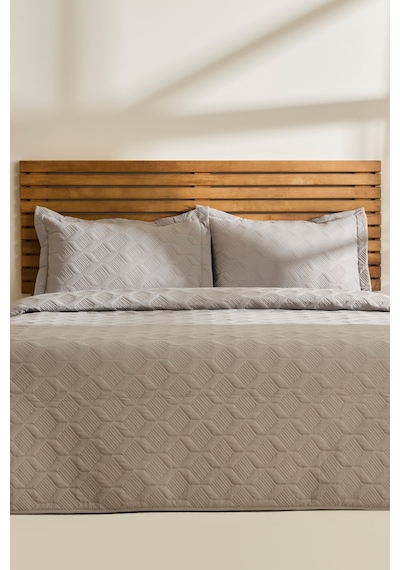 Kaşmir Home Greta Geometrik Çift Kişilik Yatak Örtüsü Takımı Koyu Gri 230x240 Cm Koyu Gri