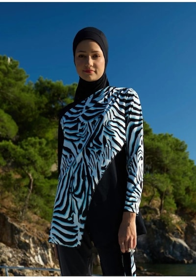 Mayovera Zebra Tek Mayo Üst Tasarım Tesettür Mayo Siyah