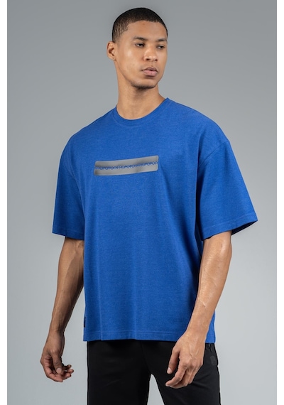 Maraton Sportswear Oversize Erkek Bisiklet Yaka Kısa Kol Basic Saks T-shirt 22749-saks