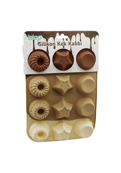 Silikon Muffin Kek Kalıbı Desenli Çok  Renkli