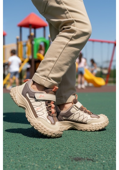 Marcokids Bej Cırtlı Kaymaz Hafif Esnek Erkek Çocuk Spor Ayakkabı 22676 F Bej