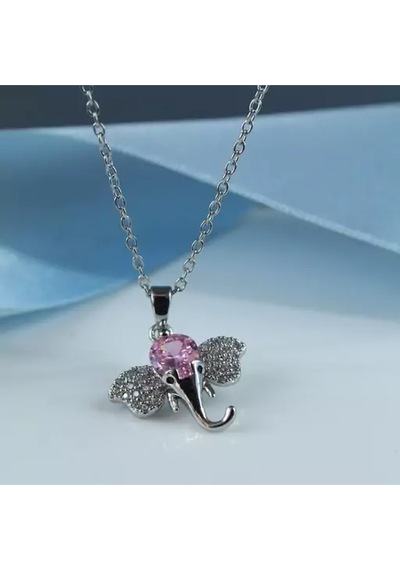 Fil Zirkon Taş Tasarımlı Pembe Paslanmaz Çelik Kolye Çelik
