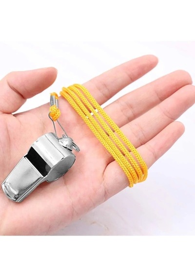 2 Adet Sarı İpli Paslanmaz Metal Deprem Düdüğü Hakem Can Kurtaran Gümüş