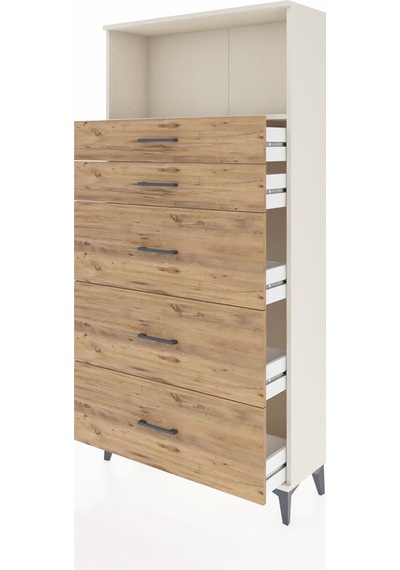 Arges Dolap Tek Raflı 5 Çekmeceli 88x30x182 Aytaşı-çam Aytaşı
