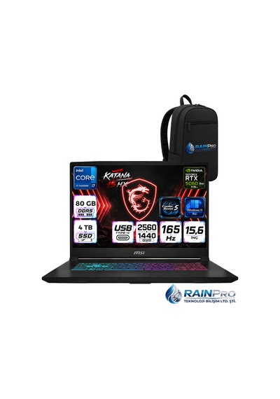 MSI Katana 15 HX B14WFK-817XTRRNP28 i7-14650HX 80 GB 4 TB SSD 8 GB RTX5060 15.6" W11P Dizüstü Bilgisayar + Çanta