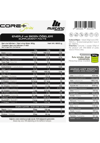 Mustang Nutrition Core+ Series Isolate Whey Protein Tozu 1800 Gr 60 Servis Çikolata + Shaker + Protein Kahve Hediyeli Çikolata Aromalı