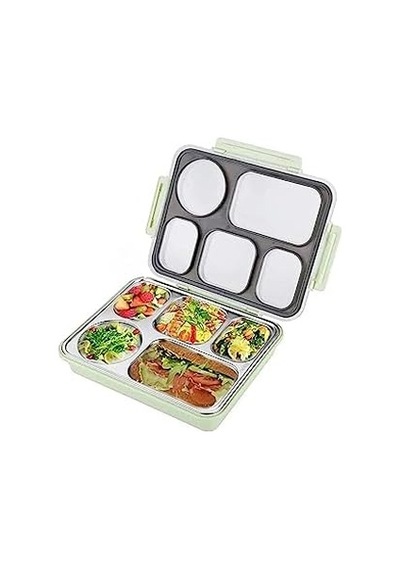 Bento 1600ml Lunchbox Tek Katlı 5 Bölmeli Çelik Sefer Tası Yemek Kutusu Açık Yeşil Bakır