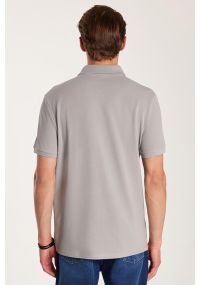 Tudors Erkek Slim Fit Dar Kesim %100 Pamuk Gri Polo Yaka Tişört-32790 Gri