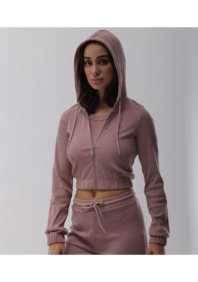 Kaşkorse Pudra Fitilli Fermuarlı Sweatshirt Pudra