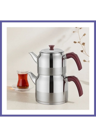 Bezos Çelik Çaydanlık Seti Aile Boy 1.5l + 3l Kendinden Süzgeçli Nıda