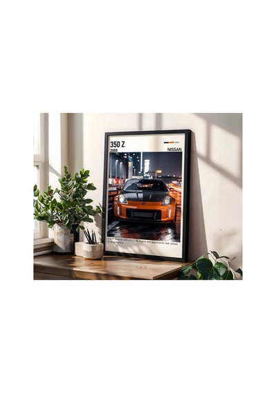 Nissan 350z Ahşap Çerçeveli Poster Tablo Drift Ve Spor Tasarım Siyah
