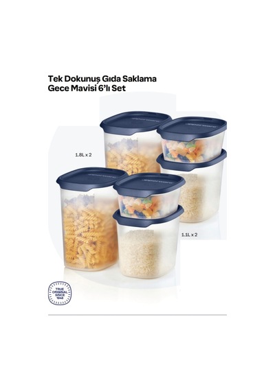 Tek Dokunuş Gıda Saklama Gece Mavisi 6'lı Set Şeffaf