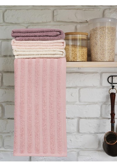 Mutfak Havlu Şal Seti 4 Lü Ramla Softline Çizgili Dokuma Renkli - 40x65 Cm Antrasit - Krem