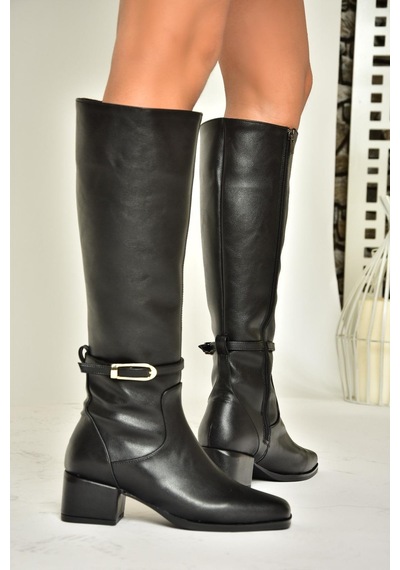 Fox Shoes T590142609 Siyah Kalın Topuklu Kadın Çizme Siyah