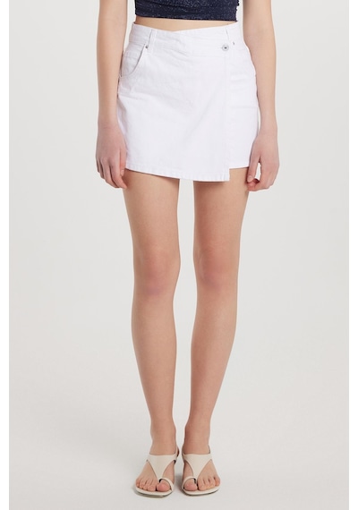 Tudors Kadın Slim Fit Dar Kesim Çift Cepli Beyaz Şort Etek-33871 Beyaz