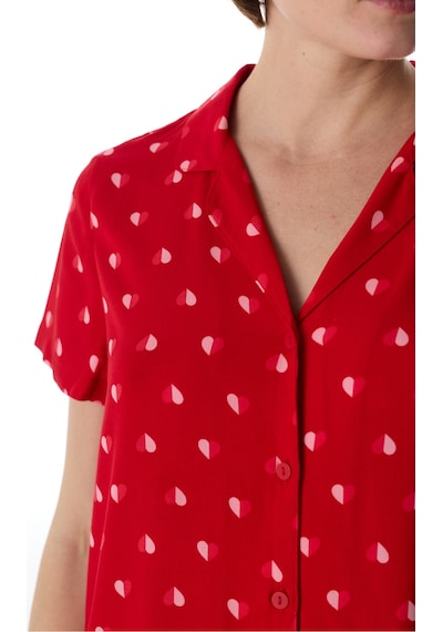 Penti Kırmızı Tiny Hearts Düğmeli Gömlek Pantolon Pijama Takımı