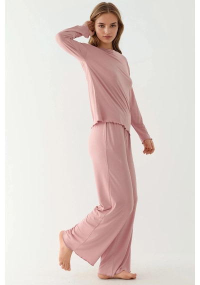 Hiccup Yumuşak Dokulu Rahat Kesim Uzun Kollu Pijama Takımı Toz Pembe