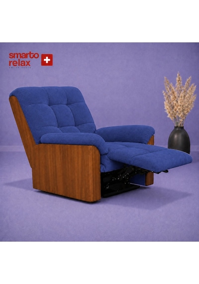 Smarto Relax Porto Tv Koltuğu Elektrikli Masajlı Isıtmalı Döner Sallanan Ahşap Yan Panelli Polyester Kumaş Baba Koltuğu Mavi